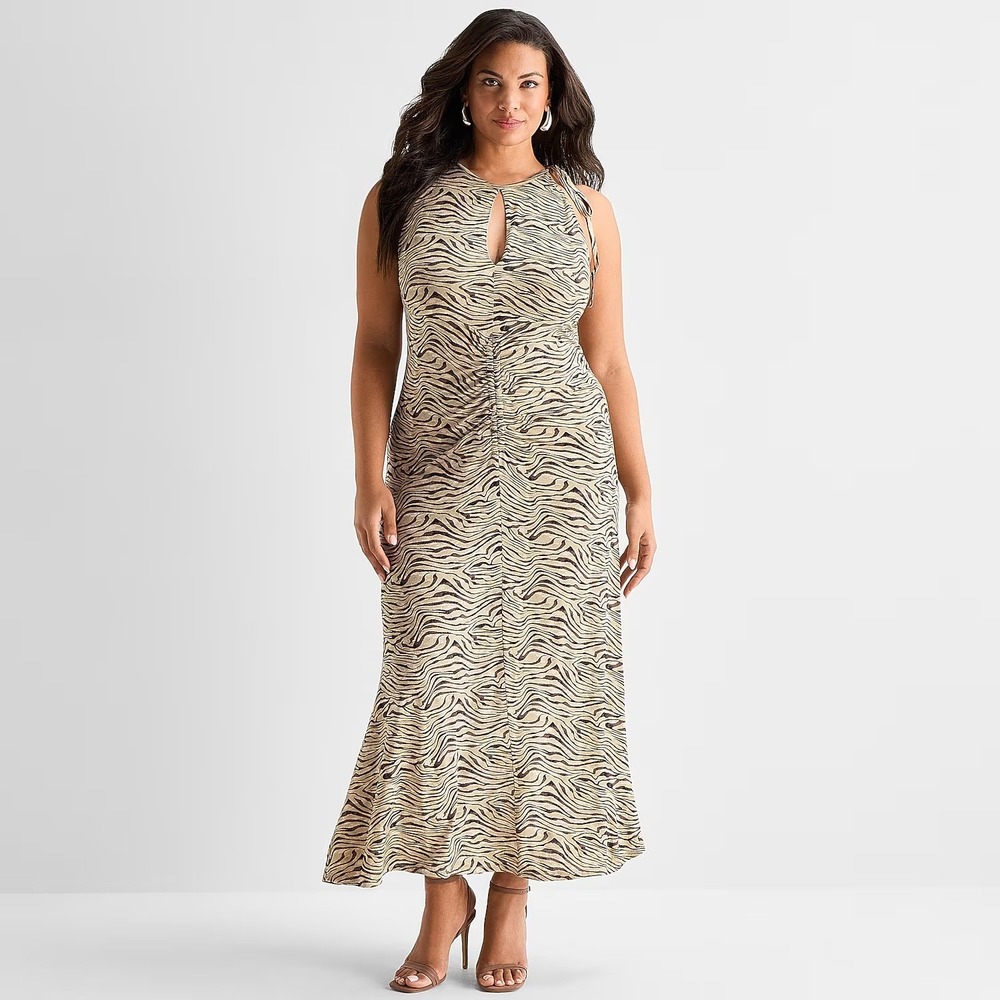 MSRP $90 Ashley Graham Womens 3X Zebra Keyhole Neck Sleeveless Maxi Dress
